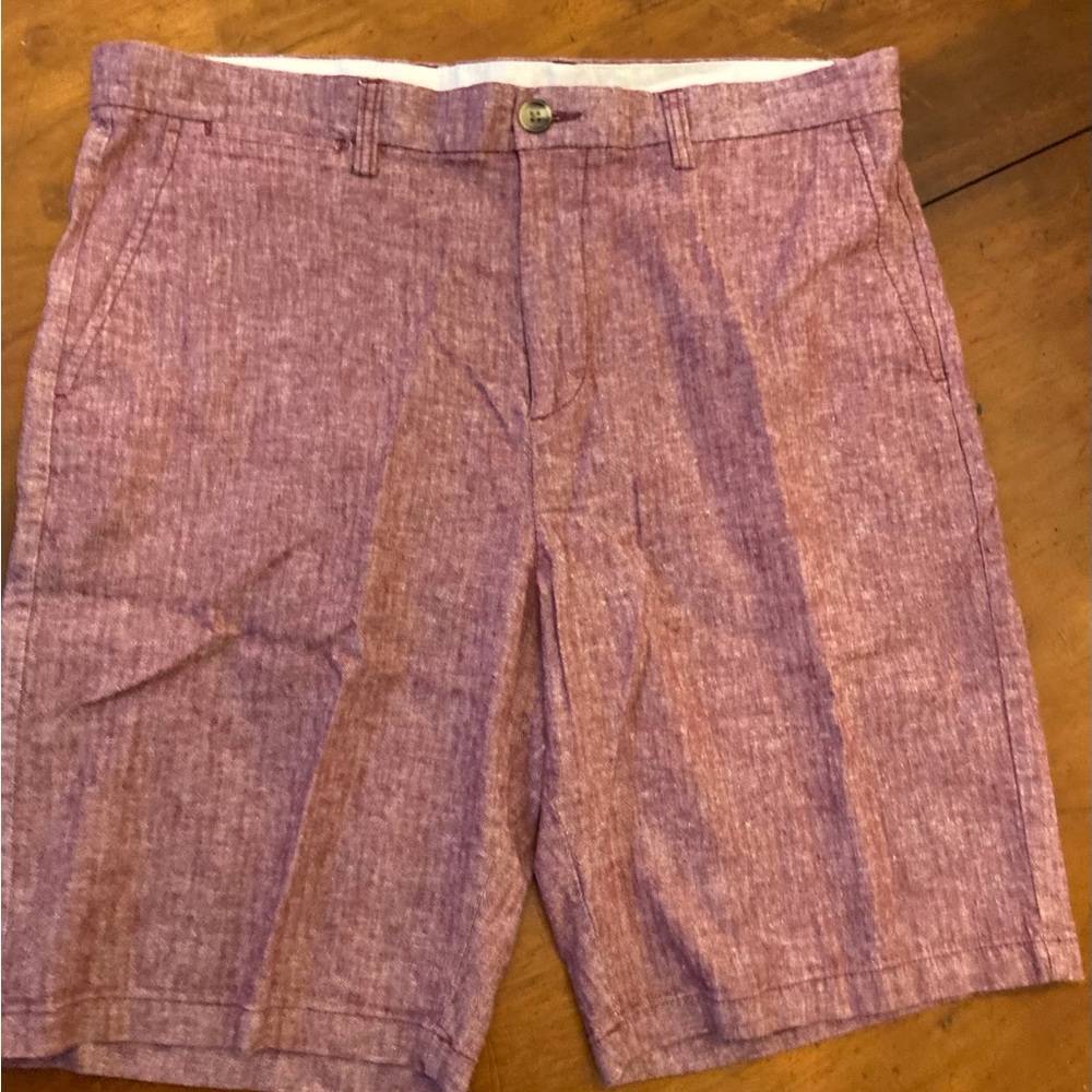 Old Navy mens linen cotton shorts flat front two pockets front back marled red